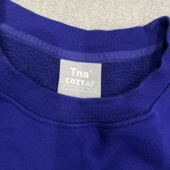 [M]TNA Purple Crew N LS Fleece Boyfriend Cropped Sweatshirt Relaxed rolled hem - Picture 4 of 9